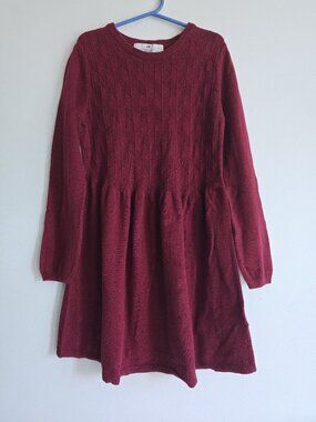 H&M Girls Sweater Knit Dress | Maroon/Burgundy Cable Knit Detail | Size 6X / 7